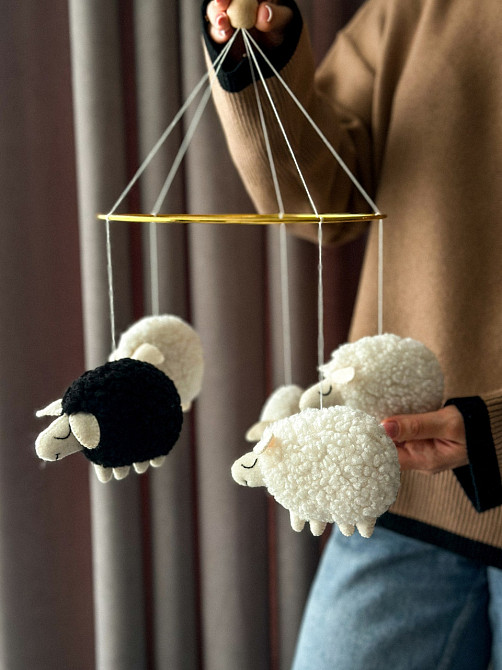 Дитячий музичний мобіль на ліжечко для немовлят WooolyWool «Барашки» з 35 мелодіями Київ - фото 7