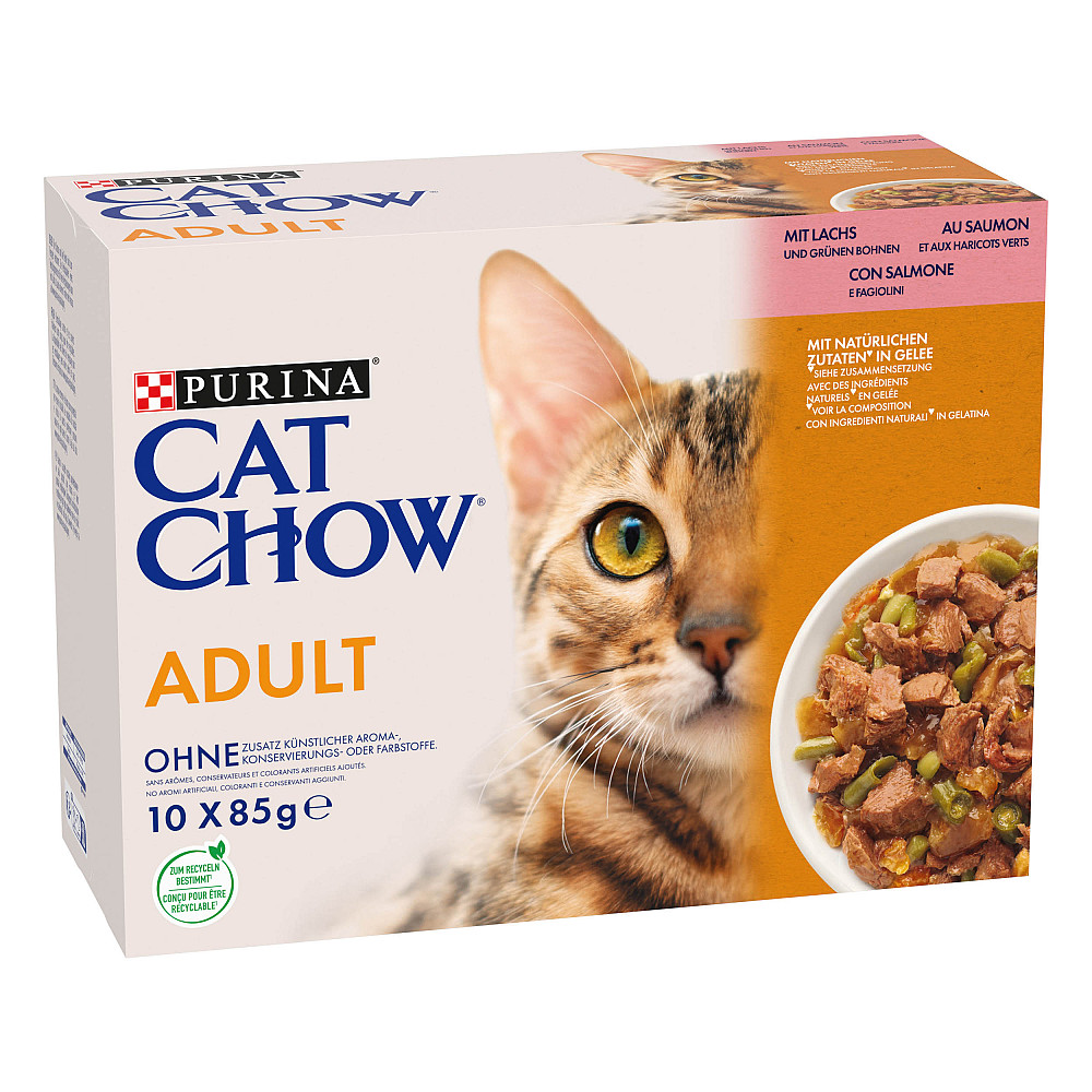Вологий корм CAT CHOW Adult для дорослих котів, шматочки в желе, з лососем та зеленою квасолею, 10x85 г Київ - фото 2