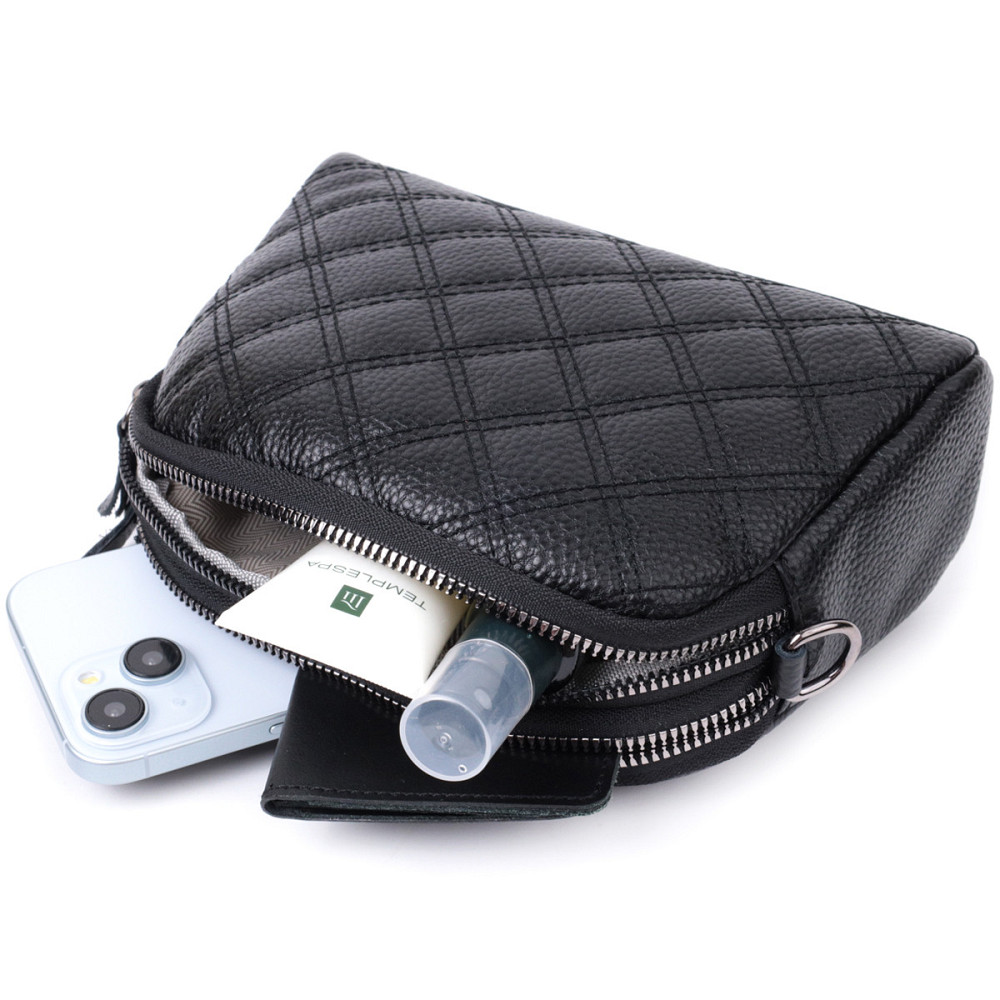 Жіноча сумка прошита ромбами на лицьовій стороні з натуральної шкіри Vintage 22807 Чорний Київ - фото 10