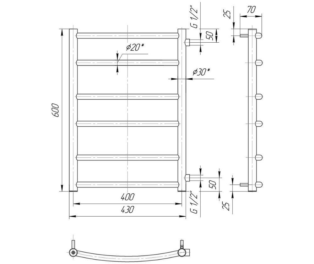 Водяна рушникосушка Mario Класік Б/П 1/2" 600x450/500 Київ - фото 2