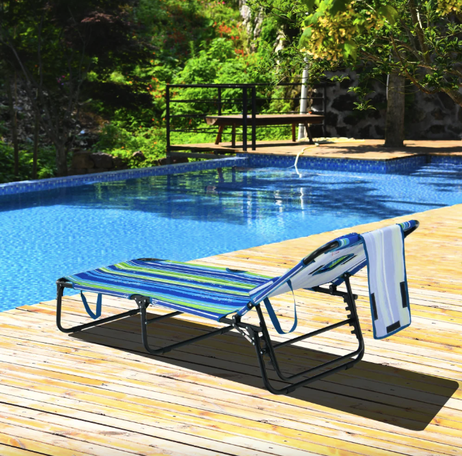 Шезлонг Costway Hanna розкладний з отвором для обличчя синьо-зелений Киев - изображение 2