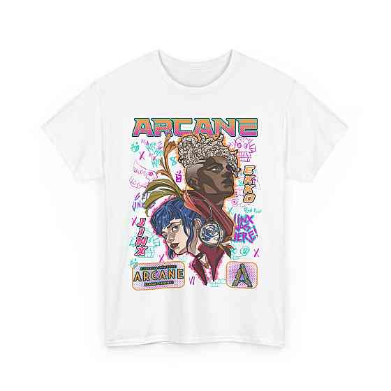 Футболка чоловіча з аніме принтом Джінкс Аркане Джапанесе Аніме оверсайз (S/M/L) Чорний AnimeJ0481 Дніпро