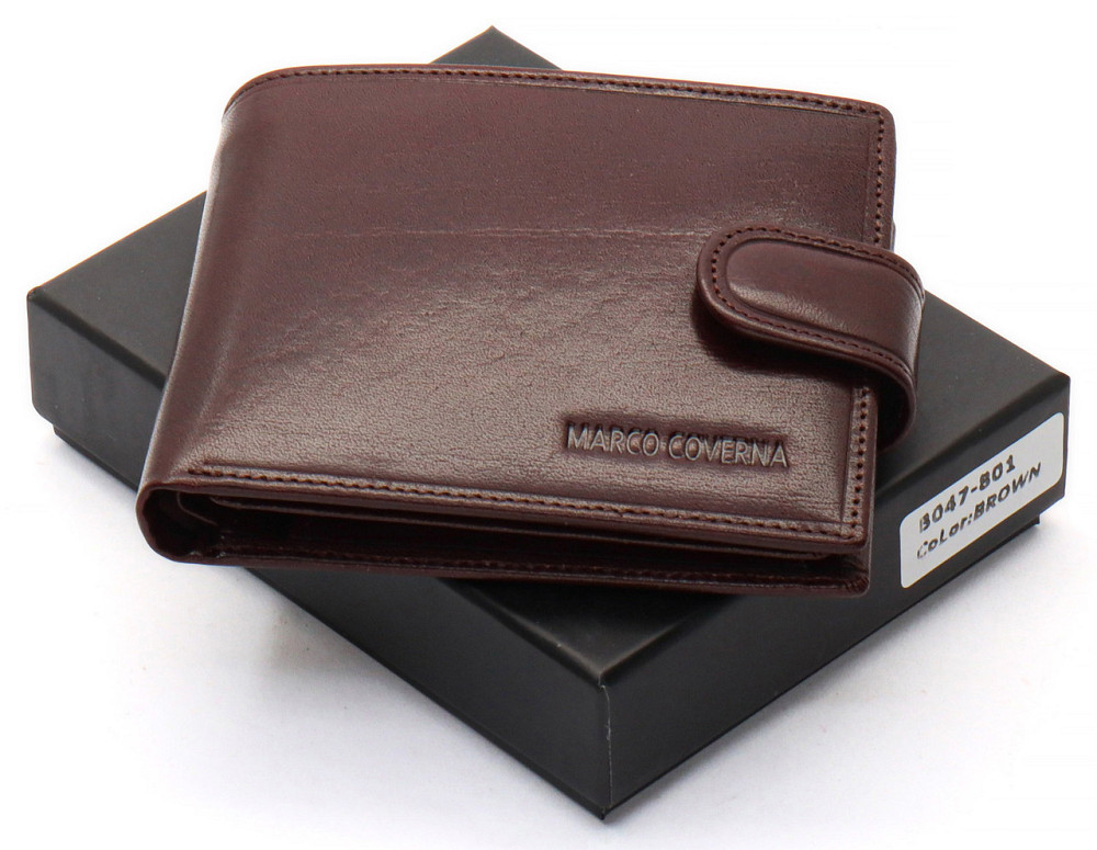 Чоловічий гаманець з натуральної шкіри Marco Coverna коричневе портмоне на застібку з кнопкою на подарунок чоловікові Київ - фото 3