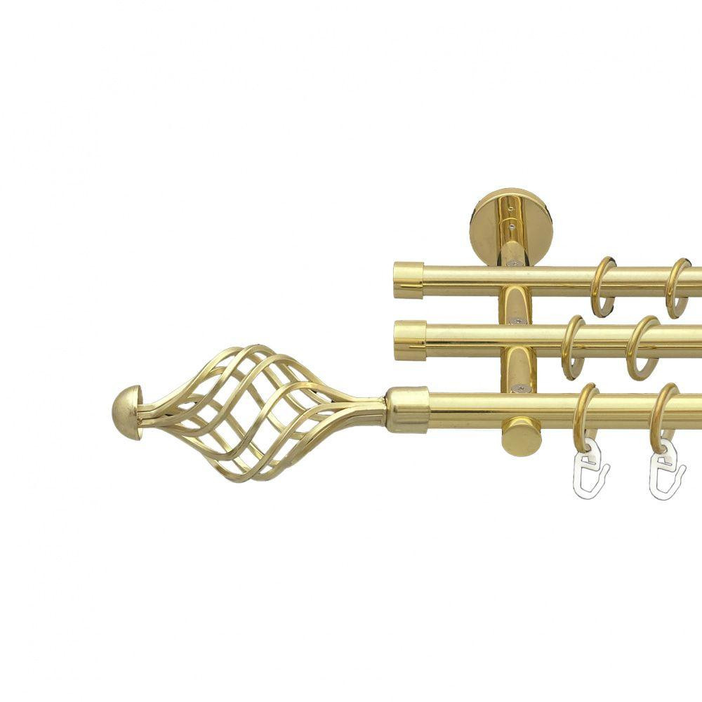 Карниз Orvit Арезо металевий трирядний циліндр (20 см) гладка труба кільце металеве Золото 16\16\16 мм 240 см Львов - изображение 1