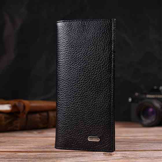 Мужской вертикальный бумажник из натуральной кожи Черный (CANPELLINI) Киев