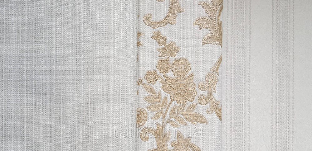 Шпалери вінілові на флізеліні AdaWall Seyyah 1.06х10 смуги структурні світло-бежеві сірі сріблясті Київ - фото 2