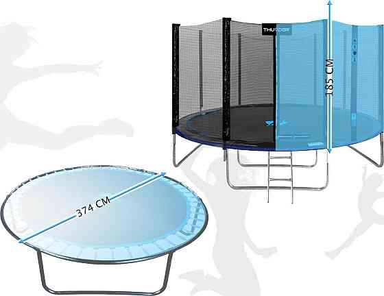 Батут THUNDER OUTSIDE PRO з зовнішньою сіткою 12 футів 366 см чорно-блакитний Київ