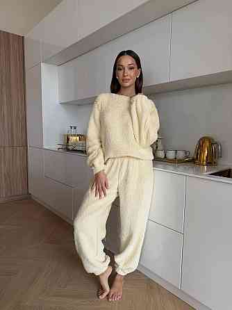 Жіноча затишна піжама-двійка: кофта та штани махра тедді Бежевий, 42/46 Одеса