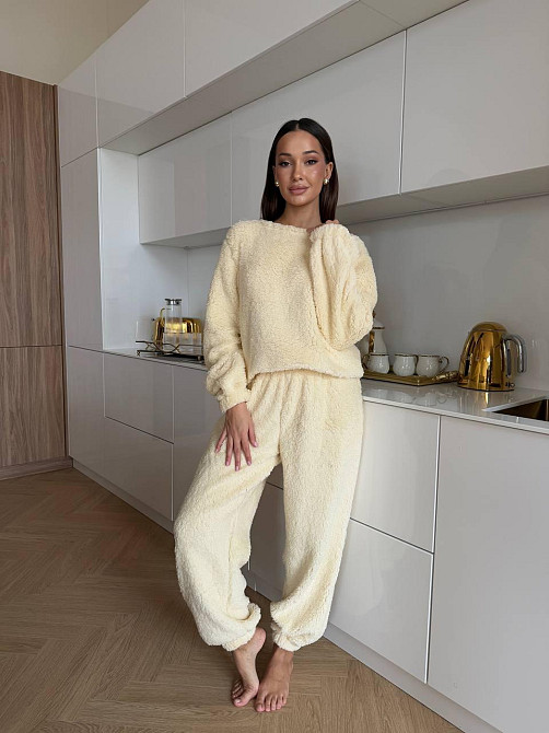Жіноча затишна піжама-двійка: кофта та штани махра тедді Бежевий, 42/46 Одеса - фото 4