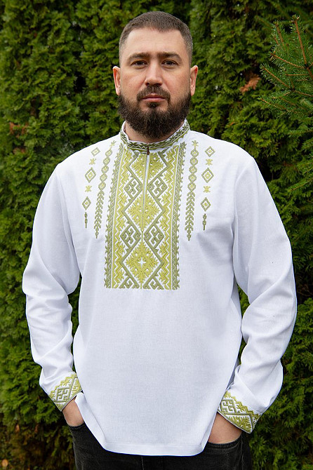 Вишиванка чоловіча, лляна, з довгим рукавом, біла, льон  Одяг, топ 44/46 Київ - фото 1