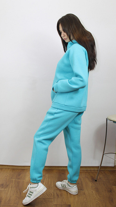 Костюм женский теплый спортивный на флисе кофта на змейке Голубой 50/52 Харьков - изображение 6