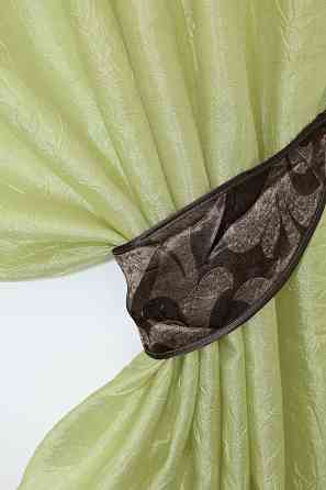 Кухонные шторы VR-Textil № 073к с ламбрекеном и подхватами салатовый с коричневым 270х170 см (52-0157) Киев