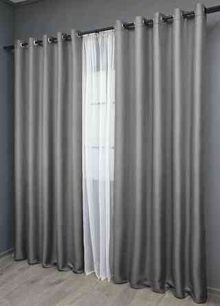 Комплект штор на люверсах VR-Textil Лен-блэкаут 1797ш Серый 150х250см 2 шт (37-0264) Киев