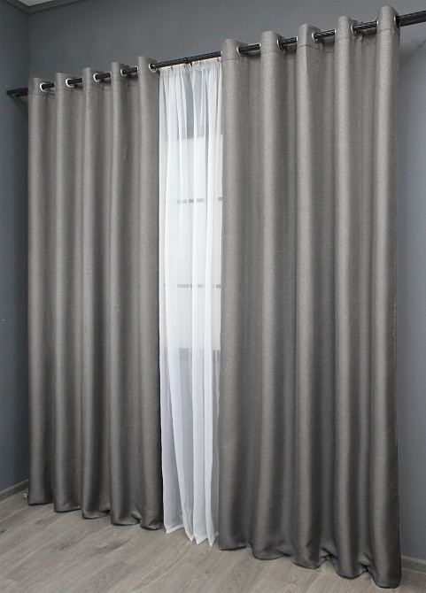 Комплект штор на люверсах VR-Textil Лен-блэкаут 1797ш Серый 150х250см 2 шт (37-0264) Киев - изображение 4