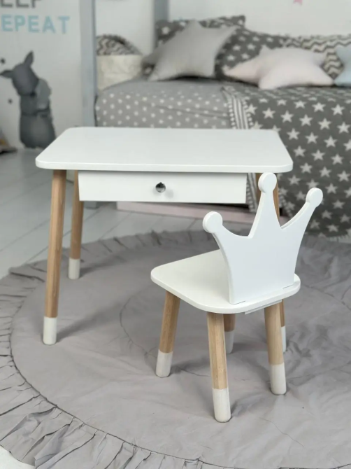 Дитячий столик зі стільчиком Корона та ящиком для олівців та розмальовок (Білий) Вінниця - фото 4