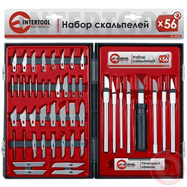 Набір різців (скальпелів) по дереву 56 од. в пластиковому футлярі INTERTOOL HT-0530 Полтава - фото 1