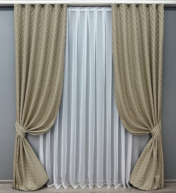 Комплект готових штор VR-Textil Жакард RUBI № 1760ш Сіро-бежевий 100х290 см 2 шт (31-812) Київ - фото 2