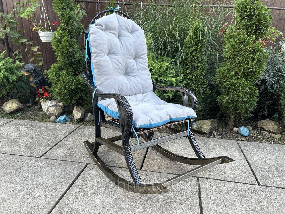 Кресло качалка черная с голубой накидкой Киев - изображение 3