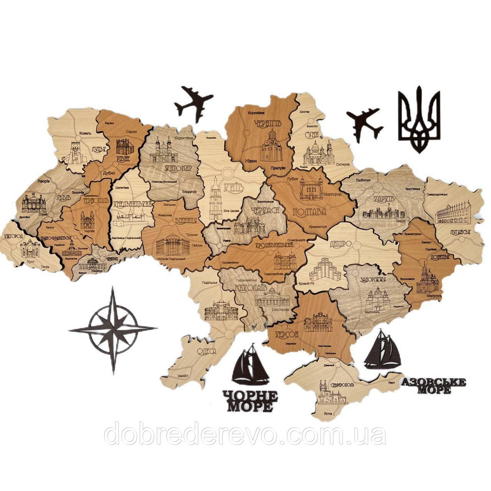 Дерев'яна карта України "Тополя" 100х70 Вижниця - фото 2