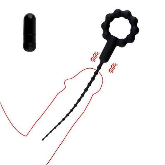 Ерекційне кільце з уретральним катетером і вібрацією - Чорний Вінниця