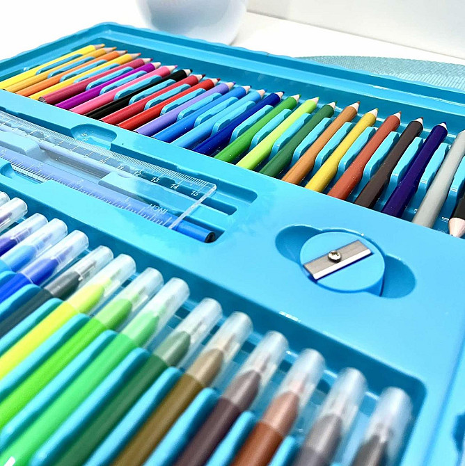 Набір для малювання 208 маркери олівці фарби в валізці Блакитний (MK 4533-2) Чернигов - изображение 9