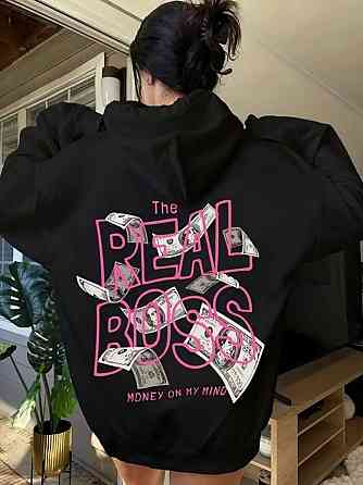 Женское стильное оверсайз худи с принтом тринитка на флисе Одесса