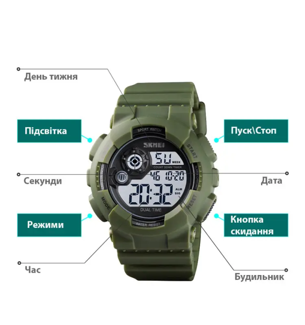 Мужские наручные спортивные часы Skmei 1583 Зеленый с белым Винница - изображение 10