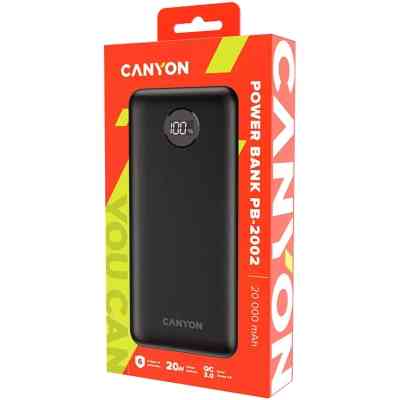 Батарея универсальная Canyon PB-2002 20000mAh, PD/20W, QC/3.0/22.5W, Black (CNE-CPB2002B) Винница
