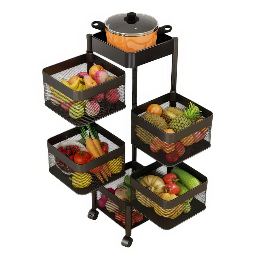 Металлический напольный стеллаж на колесиках для хранения кухонных вещей, полка этажерка, черный цвет Каменец-Подольский - изображение 9