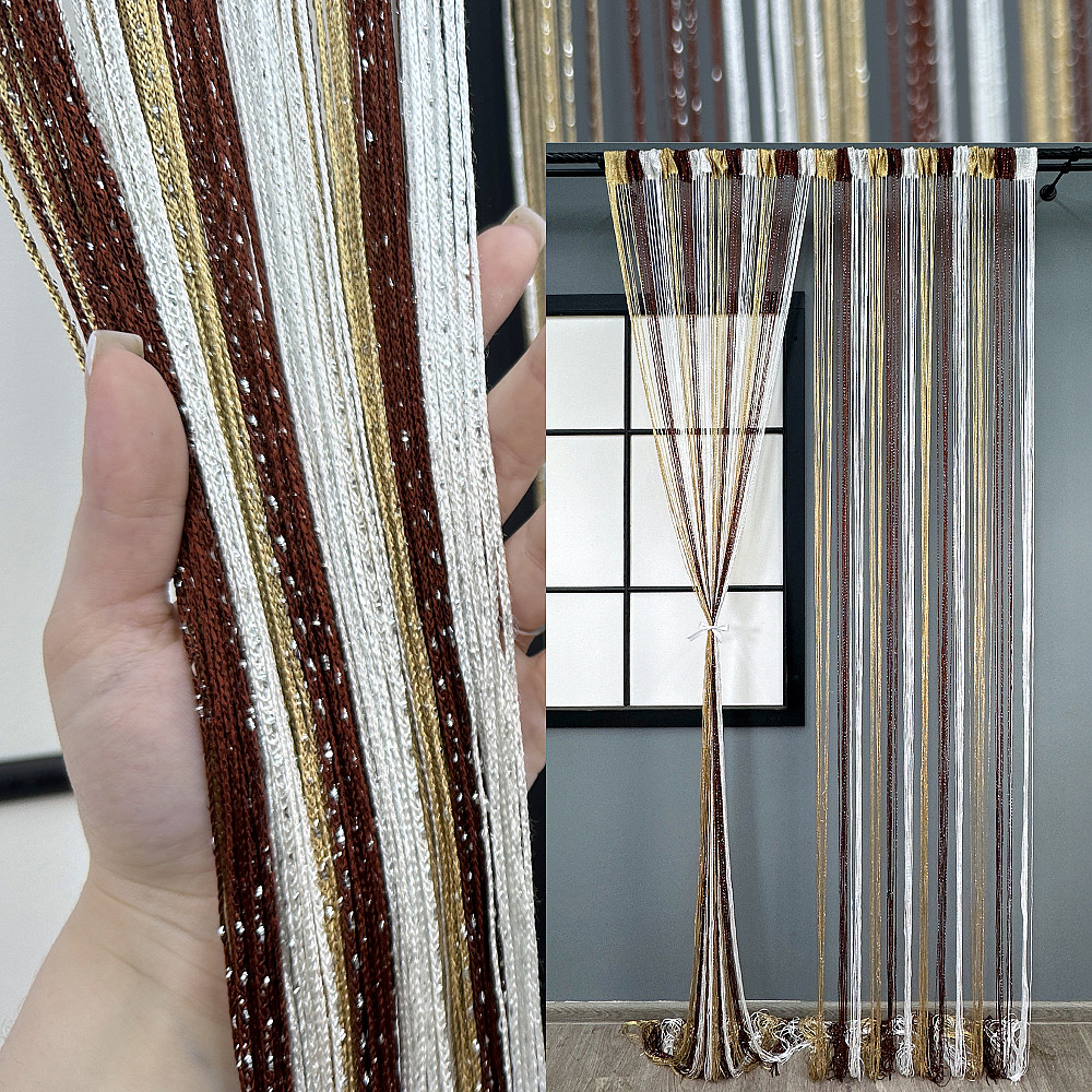 Шторы-нити с люрексом Бежевый с коричневым и белым 300х300см 1 шт (61-109) Киев - изображение 1