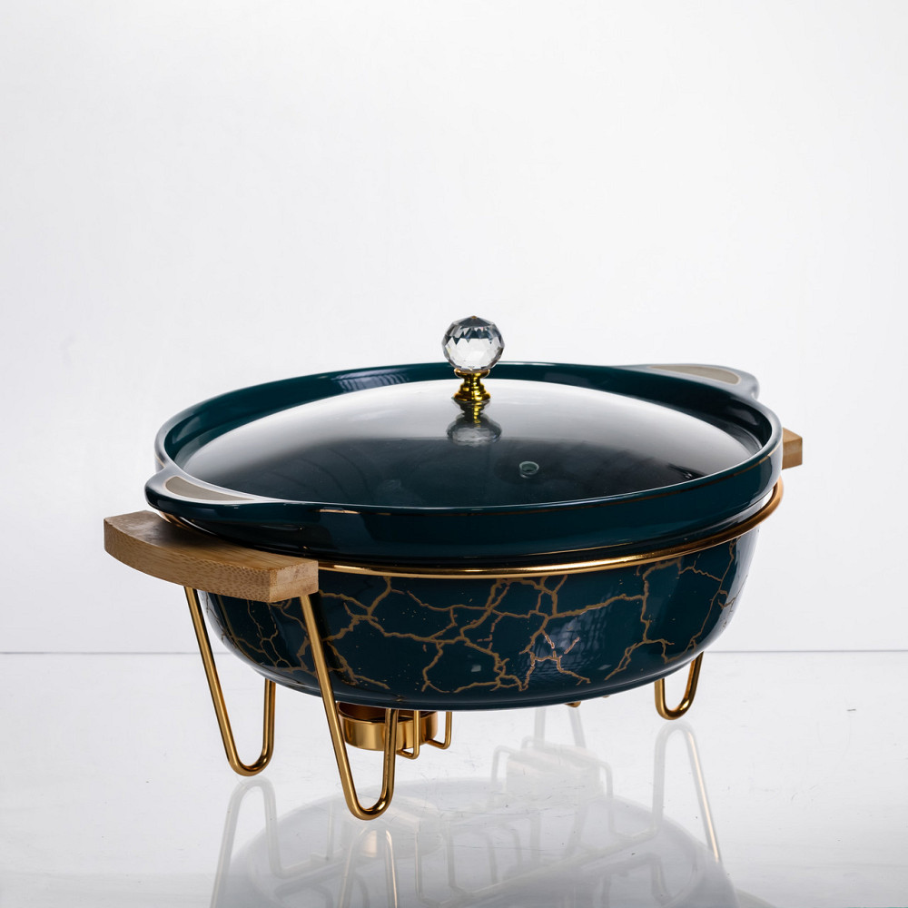 Мармит фарфоровий круглий з підігрівом, зелений мрамор Київ - фото 3