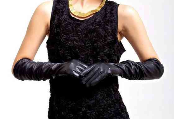 Рукавички високі жіночі із екошкіри чорний Київ