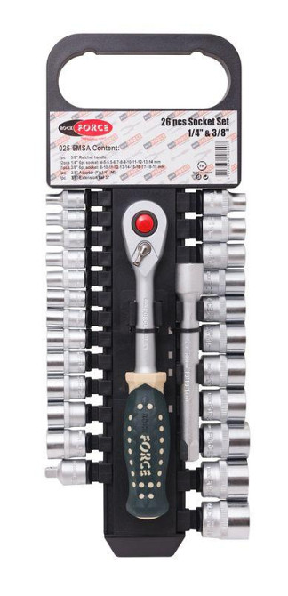 Набір головок з тріскачкою 26пр. 1/4'' 3/8'' 6-гранні (4,5-19мм) ROCKFORCE RF-025-5MSA Одеса - фото 1