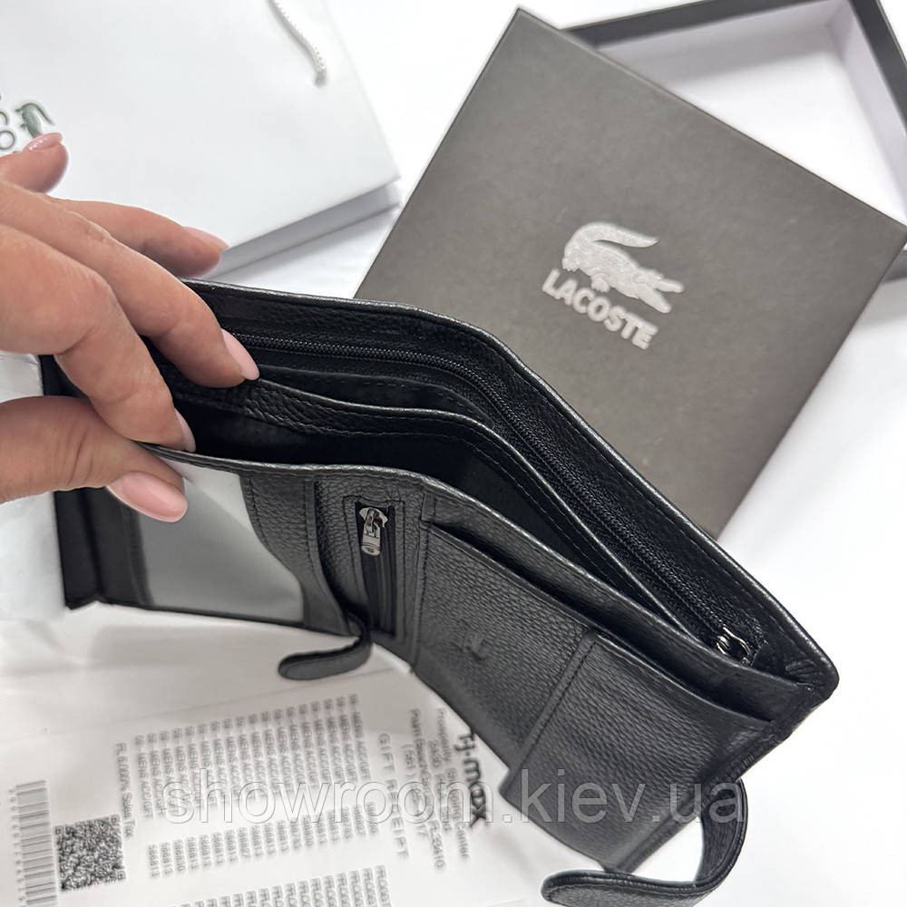 Кожаный мужской вертикальный кошелек Lacoste (6602) Киев - изображение 6