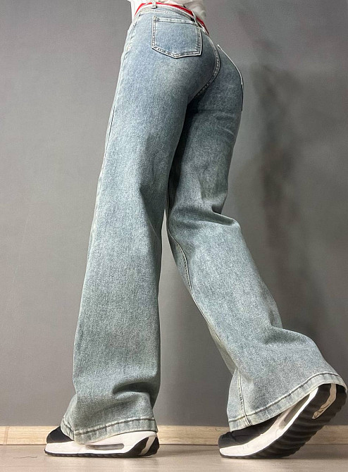 Джинси жіночі Lady 0132 wide leg palazzo jeans широкі стрейчові висока посадка ремінь блакитні, блакитний, 29, 29, 84 см, 112 см Київ - фото 4