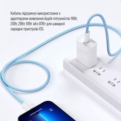 Дата кабель USB-C to Lightning 1.0m 27W blue ColorWay (CW-CBPDCL061-BL) Винница - изображение 6
