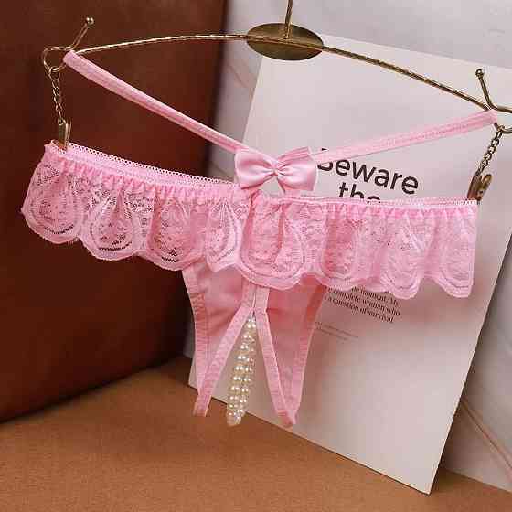 Еротичні трусики жіночі з розрізом і перлами рожеві - розмір універсальний (на резинці) Київ