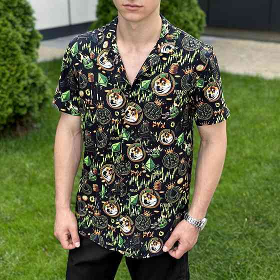 Літня чоловіча сорочка із принтом для відпочинку Pobedov Dejavu Kripta Київ