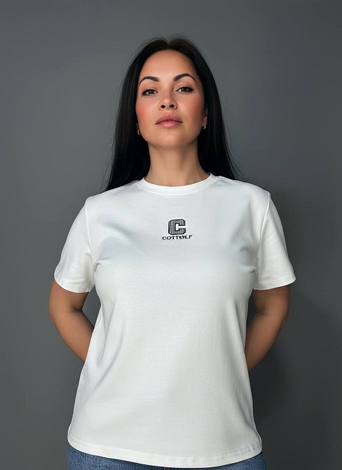 Футболка женская A-NIUSHOW 30337-3 базовая однотонная с вышивкой буквой С one size, белый, one size Киев - изображение 6