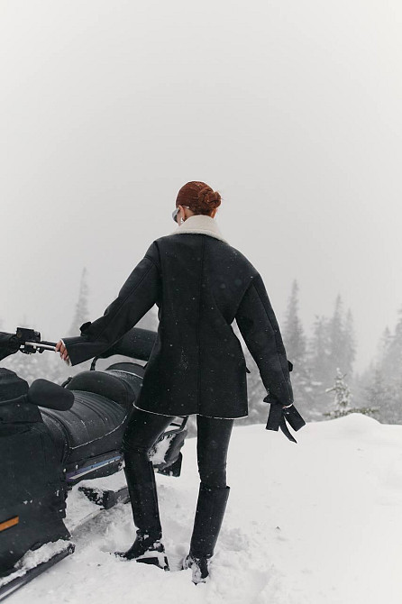 Женская стильная двубортная дубленка под пояс Черный, 44/46 Одесса - изображение 4