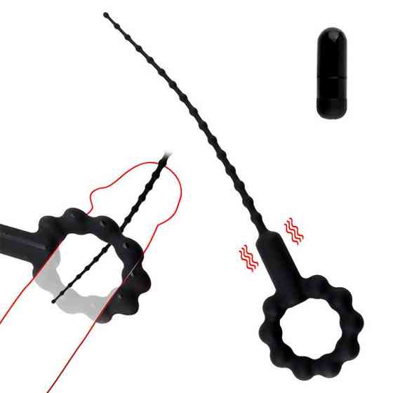 Эрекционное кольцо с уретральным катетером и вибрацией - Черный Винница