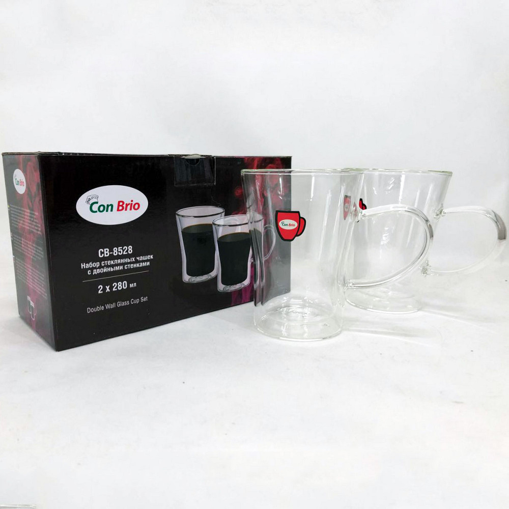 Стеклянные стаканы с двойными стенками Con Brio 280 мл СВ-8528-2 2шт, Набор чашек с двойным стеклом JT-90 Львов - изображение 3