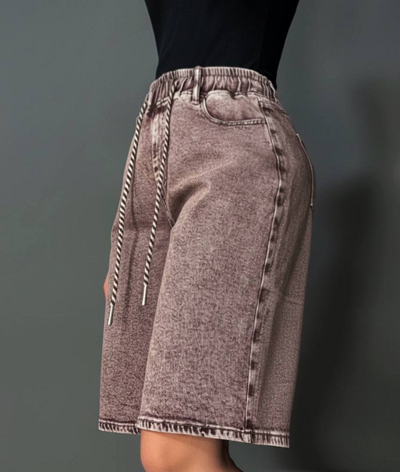 Шорти жіночі джинсові Liana 4-054 бермуди з резинкою на талії великі розміри коричневі, коричневий, З2, 32, 85 см, 108 см Київ - фото 1