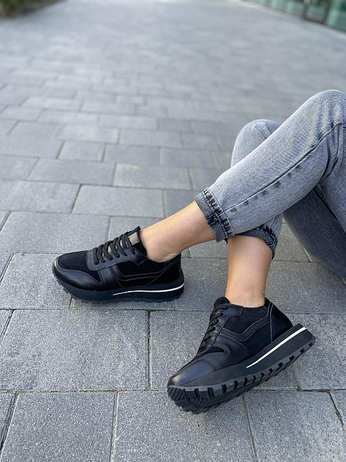 Molly Кроссовки женские MOLLY черные натуральная кожа+замша весна-осень 37р.38р.39р. (5237) Коломия - фото 3