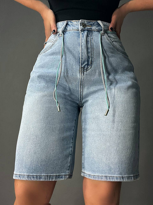 Шорти жіночі джинсові LDM 0223 бермуди з поясом-шнурком блакитні, блакитний, 28, 28, 76 см, 104 см Київ - фото 18