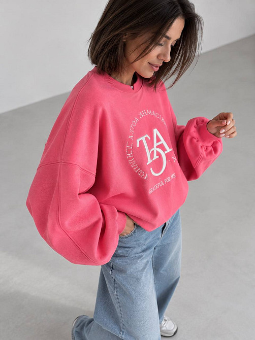 Свитшот женский OLIVIA 2479 oversize утепленный на флисе с вышивкой one size, розовый, one size Киев - изображение 20