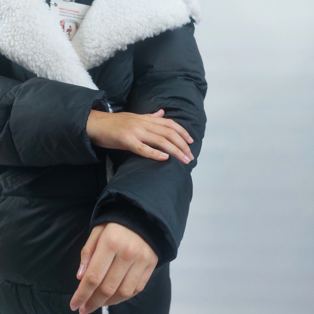 Детская черная зимняя куртка пальто на девочку подростка 164 Николаев - изображение 8