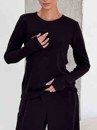 Женский теплый базовый костюм двойка из турецкого микрофлиса Черный Одесса