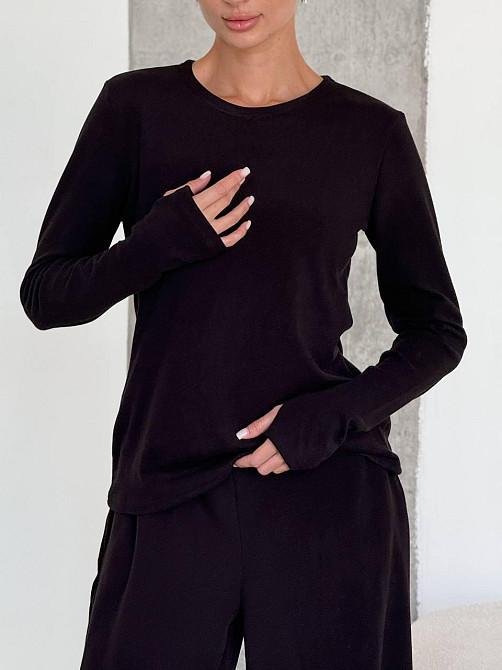 Женский теплый базовый костюм двойка из турецкого микрофлиса Черный Одесса - изображение 6