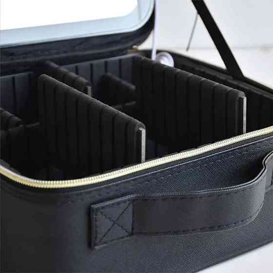 Косметичка дорожня з LED дзеркалом (26х23х11см), Чорна / Портативна косметичка-валіза / Органайзер для косметики Київ